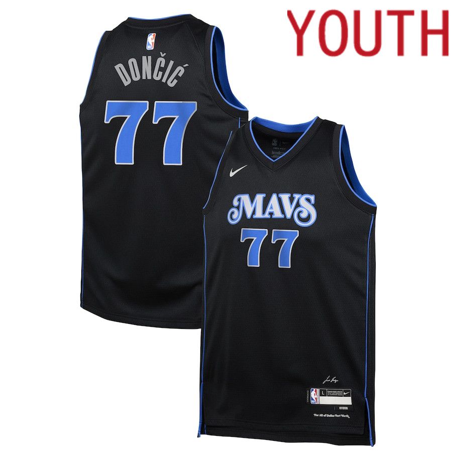 Youth Dallas Mavericks #77 Luka Doncic Nike Black City Edition 2023-24 Swingman Replica NBA Jersey->youth nba jersey->Youth Jersey